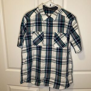 Mens Merrell Plaid Button Down‎ Top XL white/Blue/gray